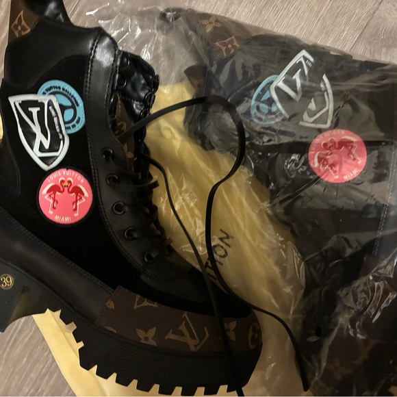 Louis Vuitton Black & Brown Monogram Lug-sole Boots - Picture 2 of 6